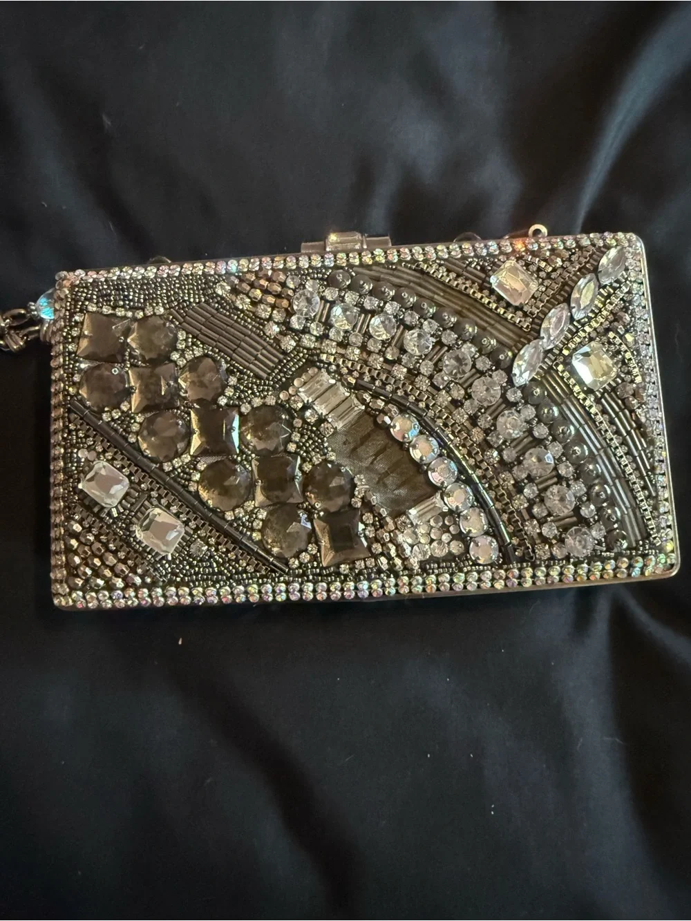 Embellished Crystal Evening Clutch in Silver